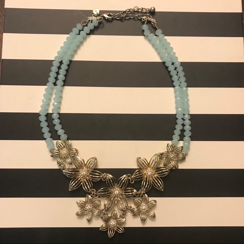 Clunky floral Anthropologie Necklace -Tiffany Blue